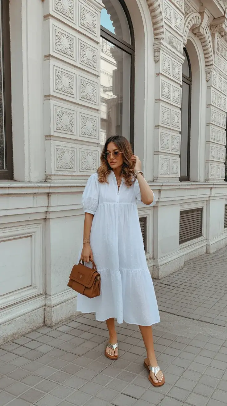 summer flip-flops 2026 Crisp White Dress and Polished Summer Minimalism