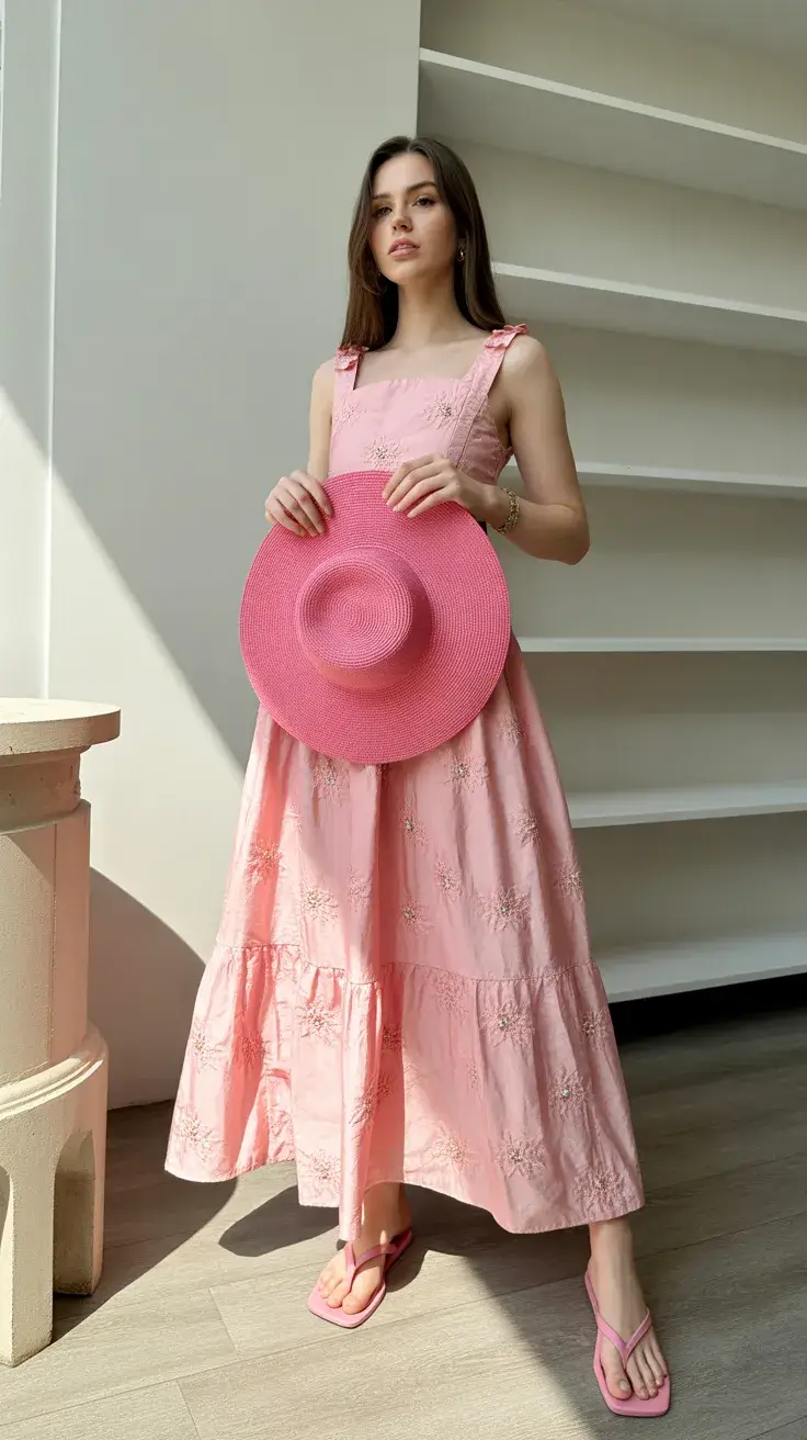 summer flip-flops 2026 Soft Romance - The Pink Dress and Barely-There Flip-Flops