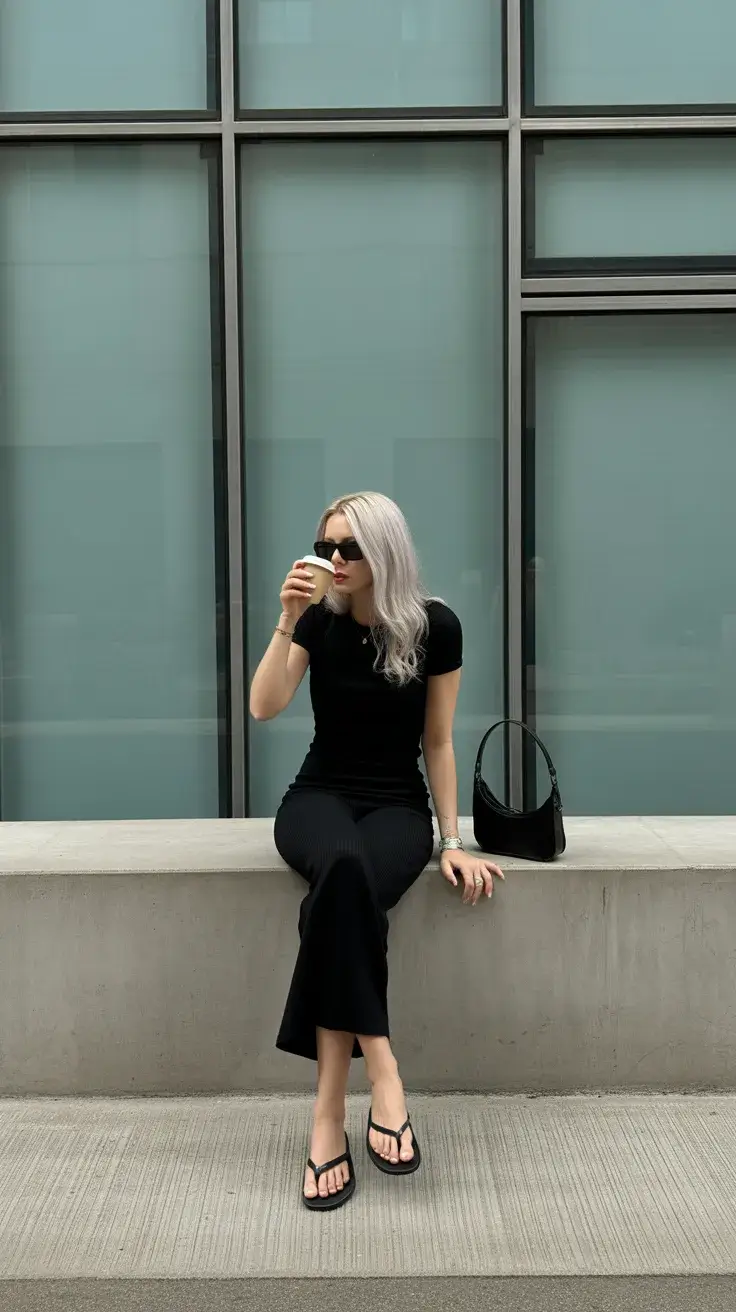 summer flip-flops 2026 All Black Ease with a Coffee Run Mood