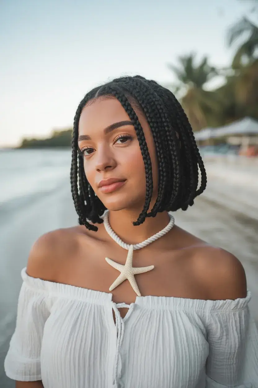 summer hairstyles for swimming 2026 Chin Length Box Braids for Effortless Swim Days