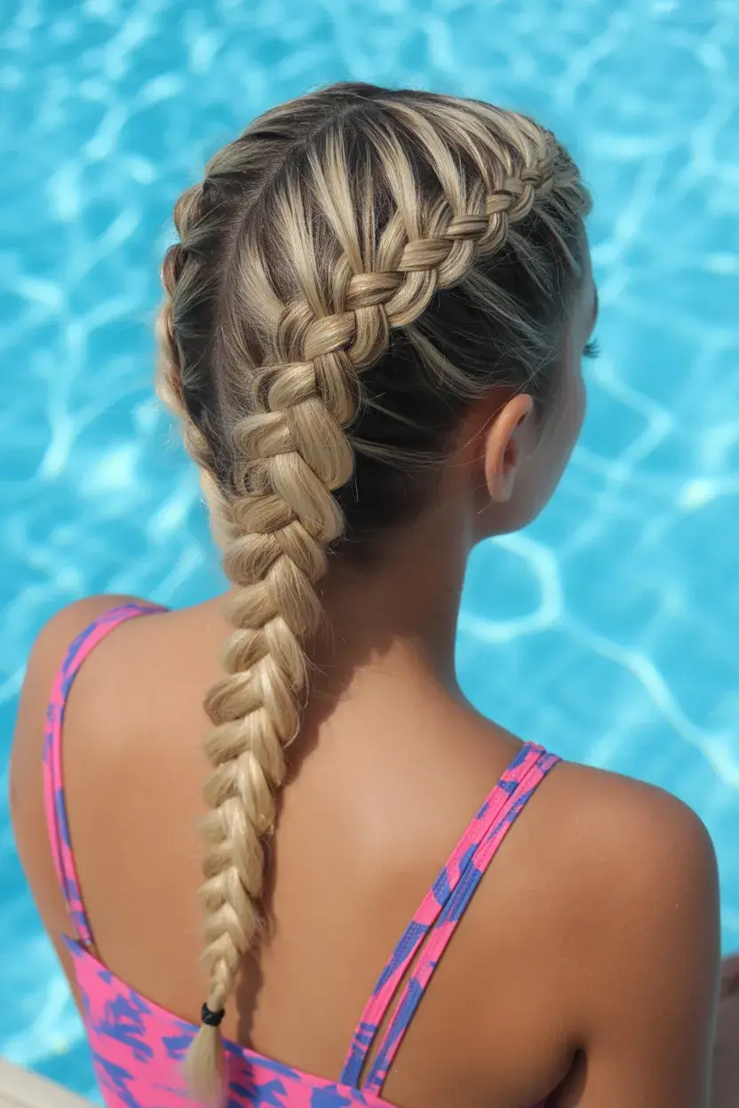 summer hairstyles for swimming 2026 Double French Braids That Turn Into One Statement