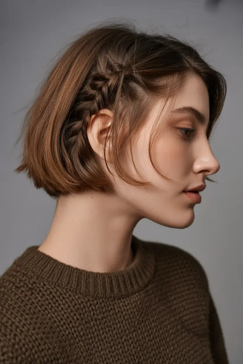 summer hairstyles for swimming 2026 Mini Side Braids on a Sleek Short Cut