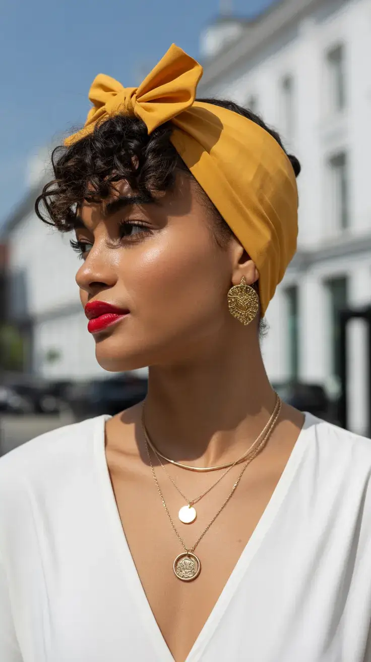 summer heads 2026 Golden Bow Wrap - Soft Drama for Short Curls