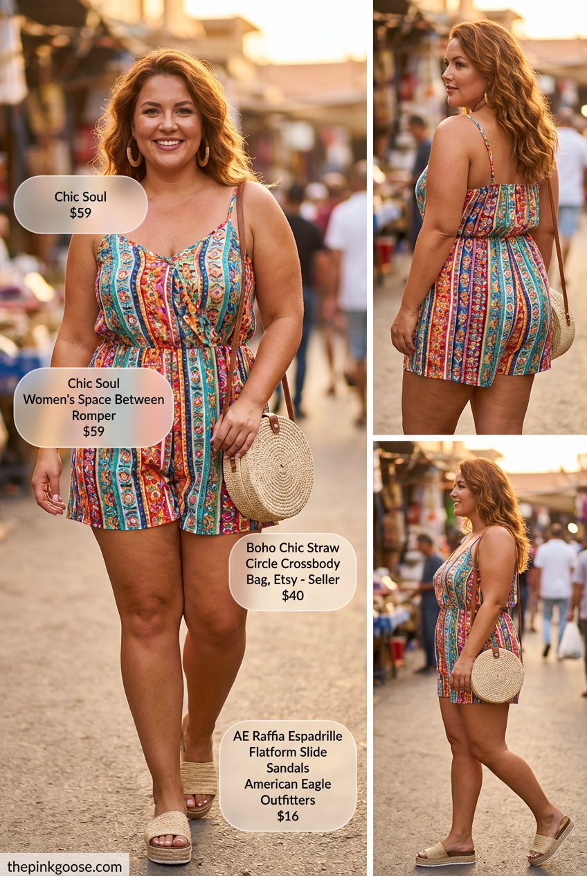 summer outfits for plus size women 2026 - Sunset Boardwalk Romper outfit idea