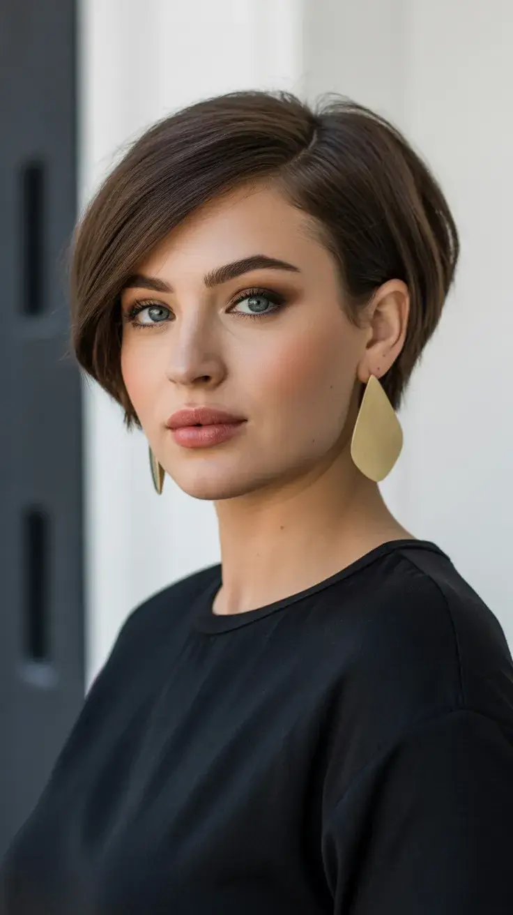 summer short haircut 2026 Classic Brunette Pixie with Side Sweep