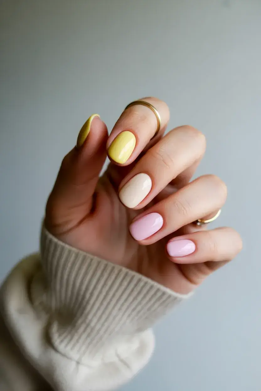 summer short nail inspo 2026 Soft pastel mix for a playful everyday look