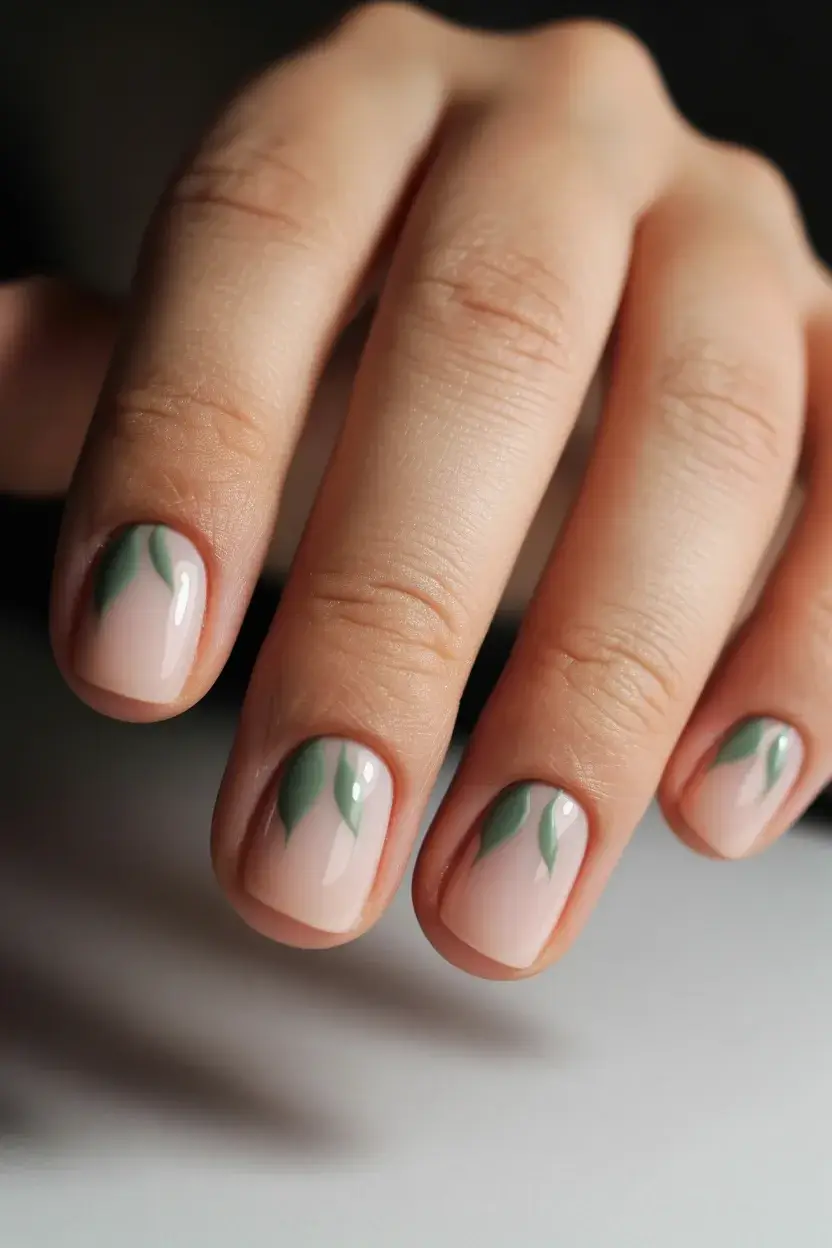 summer short nail inspo 2026 Minimal green tips on a sheer base
