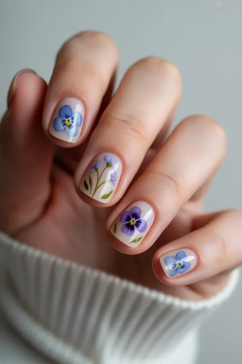 summer short nail inspo 2026 Soft Blue Floral Minimalism That Feels Like a Quiet Morning