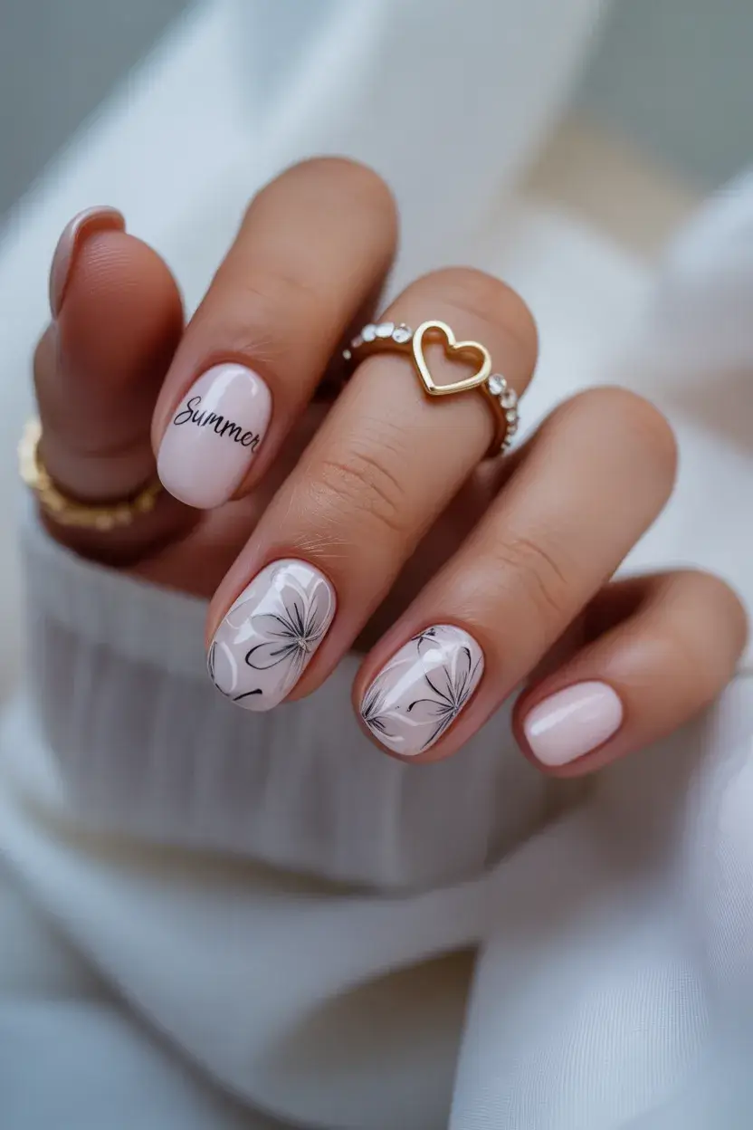summer short nail inspo 2026 Soft White Botanical Nails with a Subtle Romantic Edge