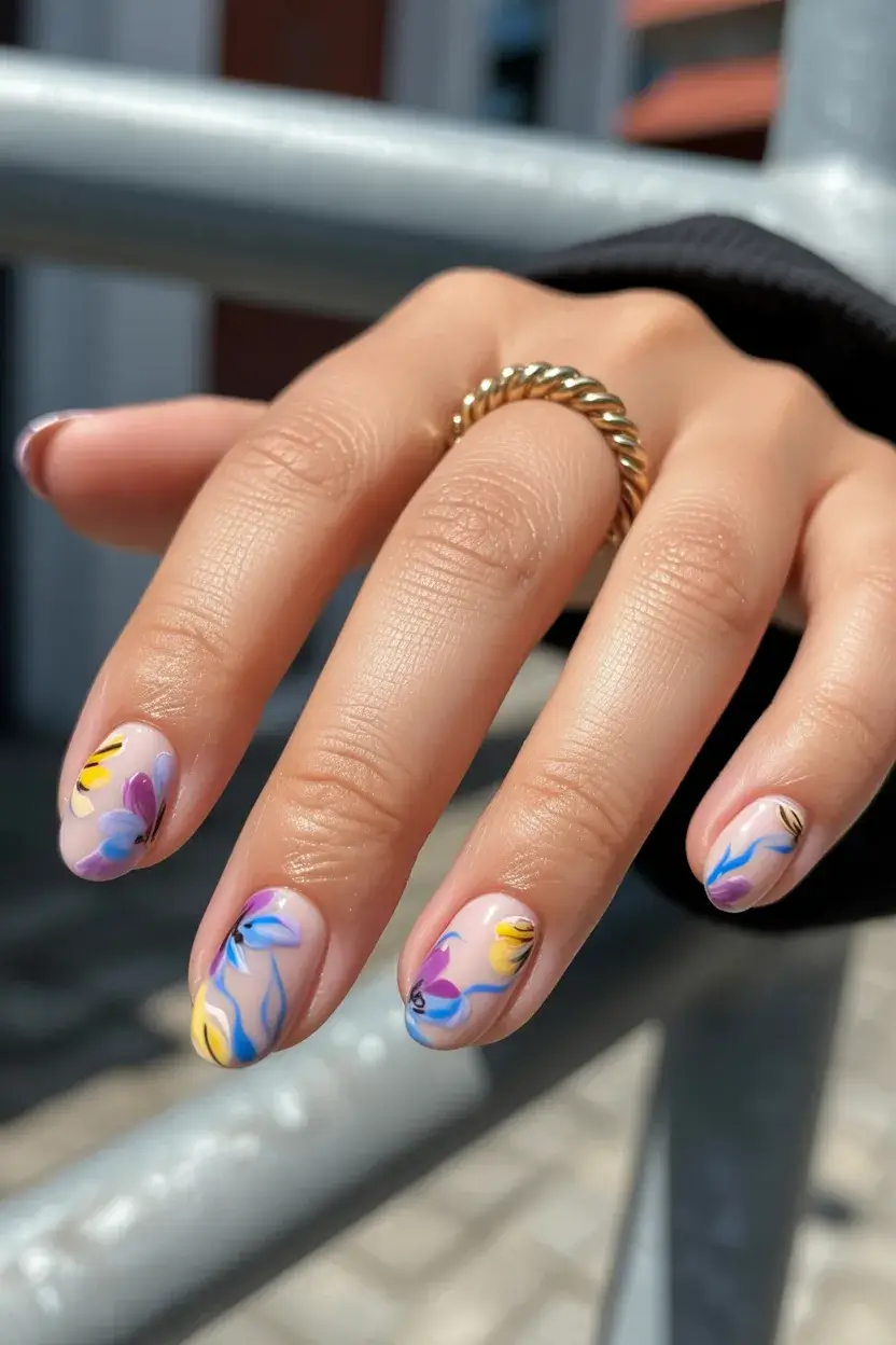 summer short nail inspo 2026 Abstract pastel florals with airy brush strokes