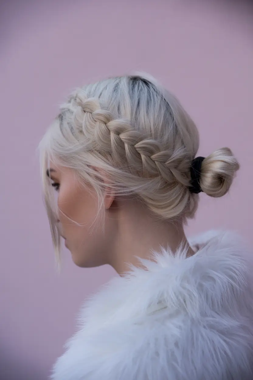 spring bob hairstyle 2026 Platinum Braided Bob Updo