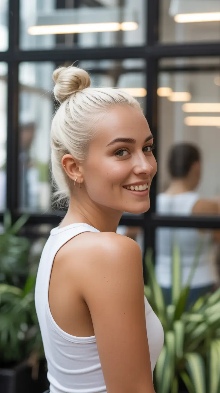 spring bob hairstyle 2026 Casual High Bun On Short Bob