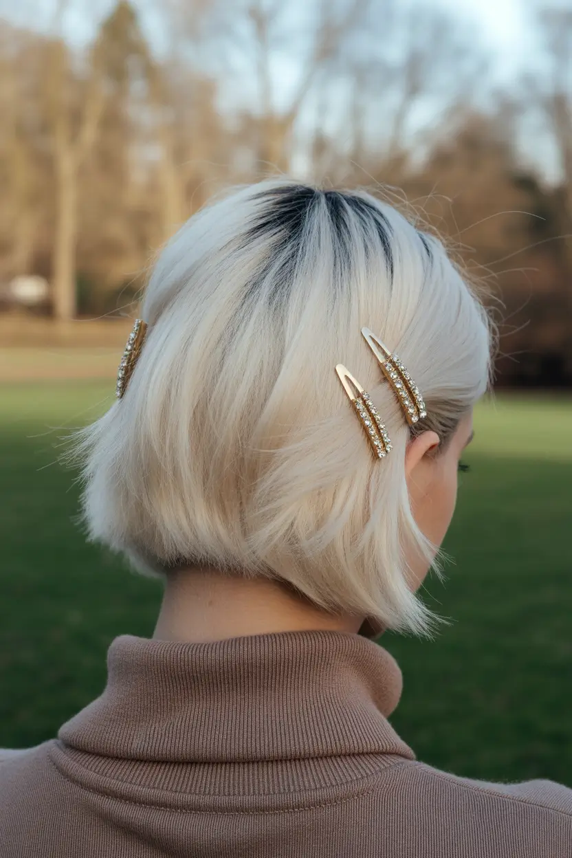 spring bob hairstyle 2026 Platinum Angled Bob with Sleek Statement Clips