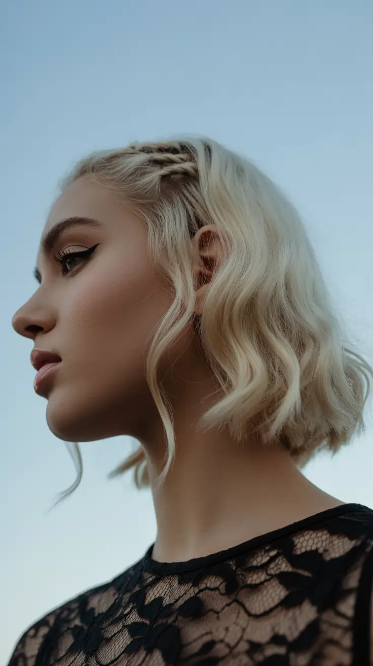 spring bob hairstyle 2026 Textured Short Bob with Subtle Braided Accent