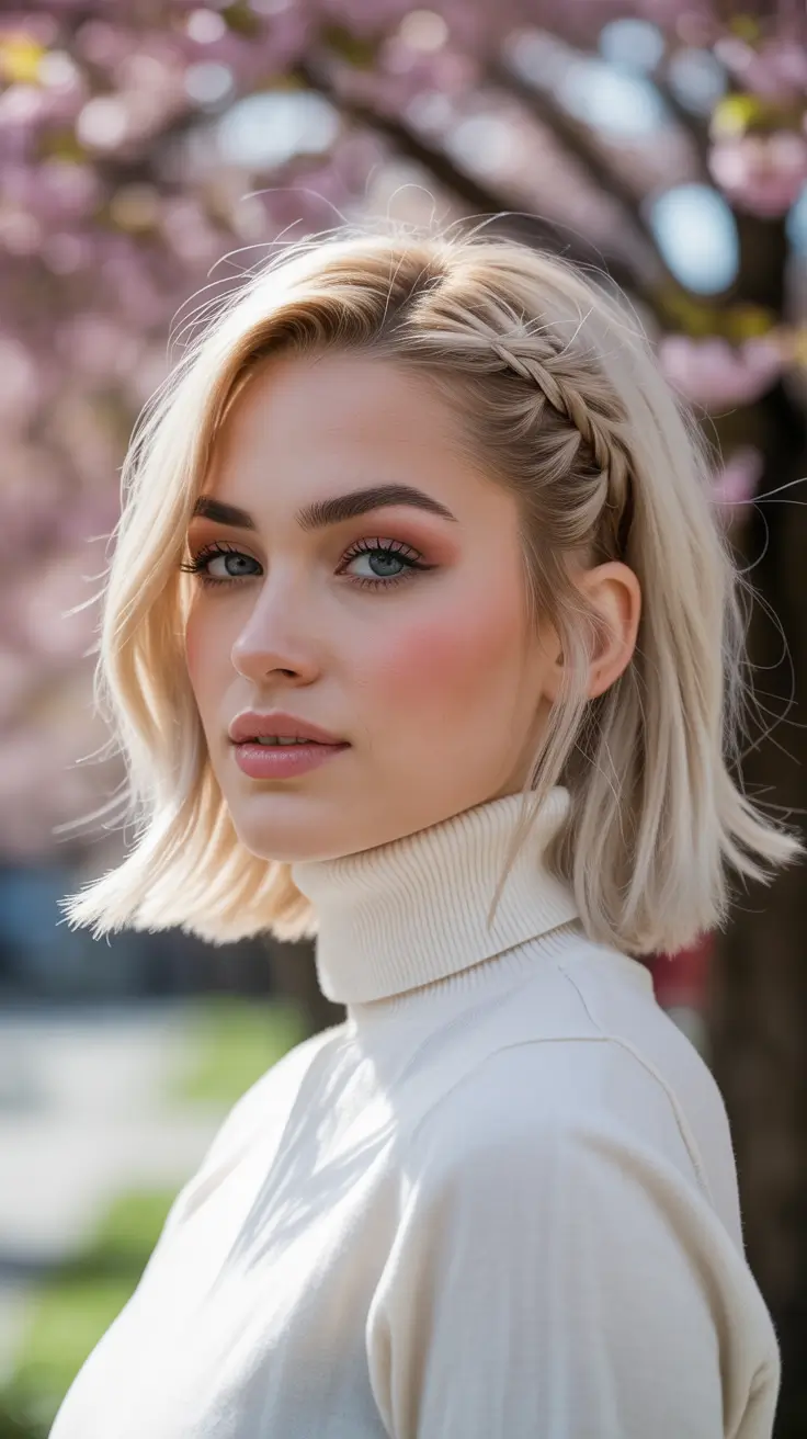 spring bob hairstyle 2026 Textured Blonde Bob With Side Detail