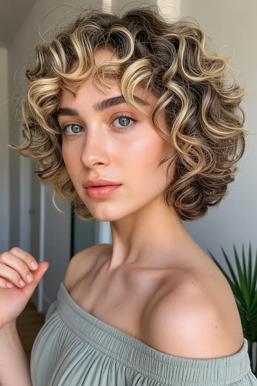 spring bob hairstyle 2026 Curly Blonde Layered Bob