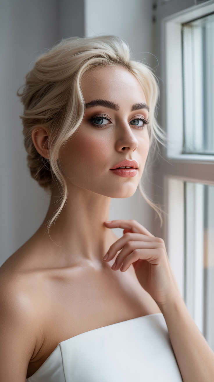 spring bob hairstyle 2026 Elegant Bridal Inspired Blonde Bob Updo