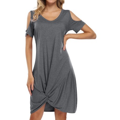 Off-Shoulder V-Neck Front Twist T-Shirt Dress