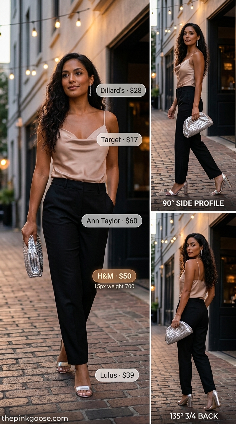 Alternative outfit: Blush pink slip skirt and camisole with summer low-waist trousers for women 2026.