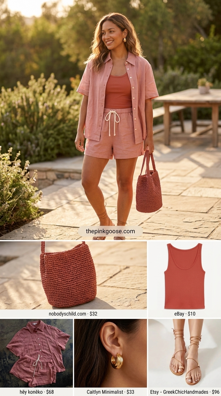 Peachy pink linen matching set, a fresh pink coquette summer outfit 2026.