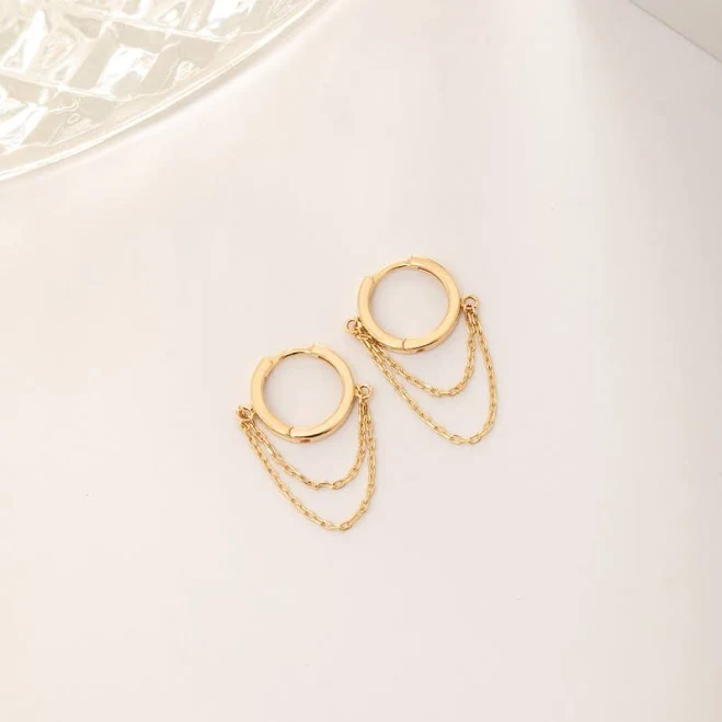 accessory 14K/18K Gold Double Chain Hoop Hinged Earrings Etsy - GoldByHeart $294.32