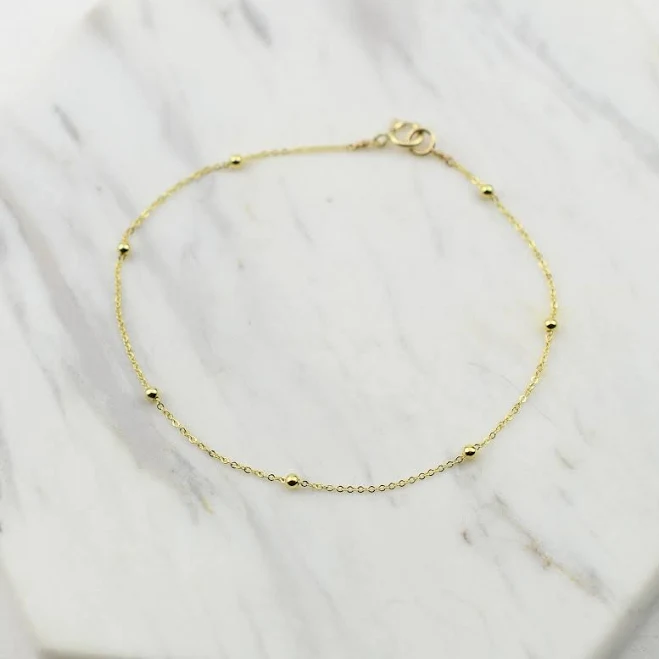 accessory 14K Gold Dainty Cable Chain Bracelet with Beads Etsy - SashJewelry $139