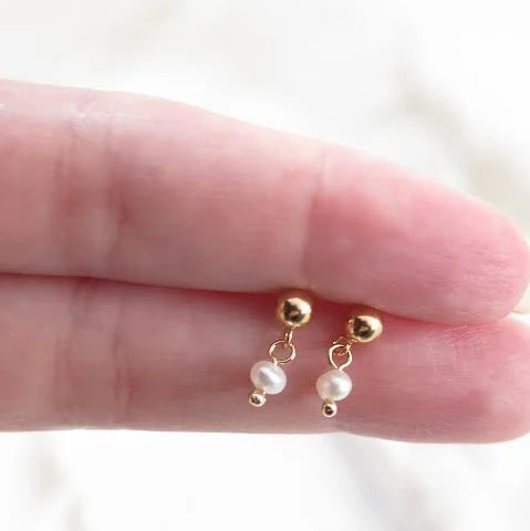 accessory 14K Gold Filled Tiny Pearl Dangle Earrings Etsy - MIKUKUMI $24.15