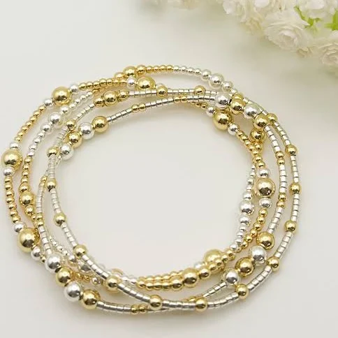 accessory 18K Gold Filled Sterling Silver Seed Bead Bracelet Set Etsy - Seller $12.32