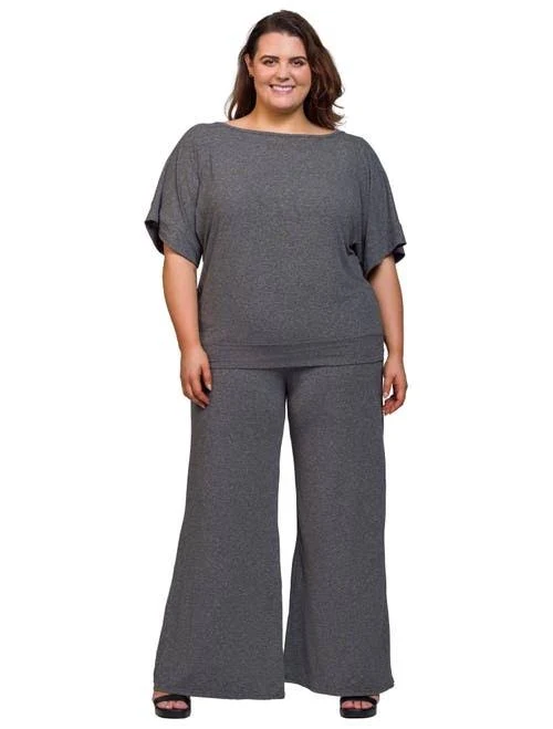 two piece set 24seven Comfort Apparel Boat Neck Top and Wide Leg Pant Set in Grey at Nordstrom, Size 1 X Nordstrom $40.98