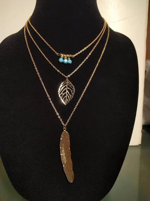 accessory 3-Layer Feather Bead & Leaf Necklace eBay $7.19