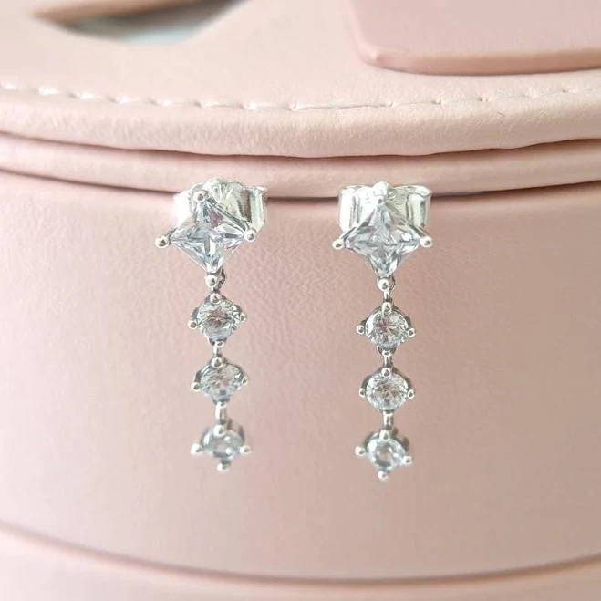 accessory 925 Sterling Silver Sparkling Square Circle Dangle & Drop Earrings Etsy - GemSelectvip $25.74