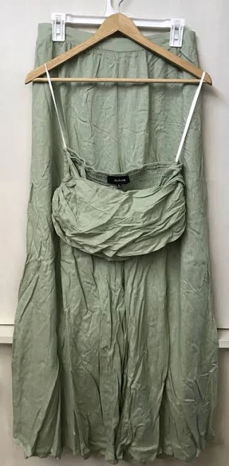 matching set Aakaa Green Linen Blend Wide Leg Pants And Smocked Crop Top Set Size L eBay - capricapitalgoods $58.95