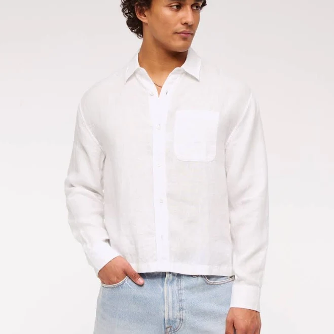 crop top Abercrombie & Fitch Men's Cropped Linen Button-Up Shirt Abercrombie & Fitch $26.97