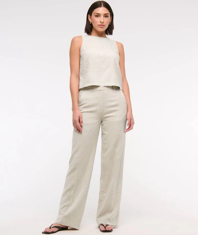 bottom Abercrombie & Fitch Women's Tailored Linen-Blend Wide Leg Pants Abercrombie & Fitch $24.97