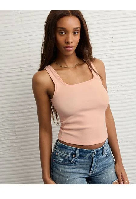 top AE Main Squeeze Square Neck Tank Top Women's American Eagle Outfitters $7.98