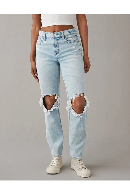 jeans AE Stretch Super High-Waisted Ripped Ankle Straight Jean American Eagle Outfitters $59.45