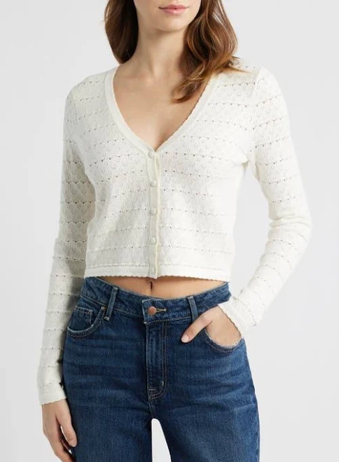 outerwear All in Favor Women's Pointelle V-Neck Crop Cardigan Nordstrom $59