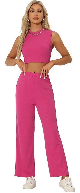 matching set Allegra K Sleeveless Crop Tank Top and Wide Leg Pants Tracksuit Set Kohl's $33.49