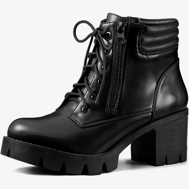 shoes Allegra K Women's Chunky Heel Lace Up Zipper Combat Boots Allegra K $54.99
