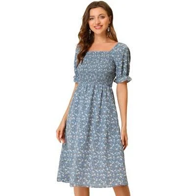 dress Allegra K Women's Cottagecore Floral Square Neck Puff Sleeve Midi Smocked Target $42.99