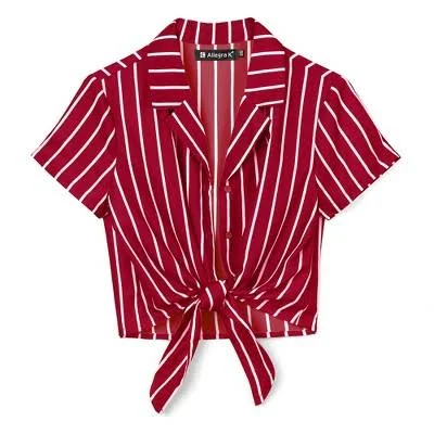top Allegra K Women's Retro Striped Button Up Short Sleeve Tie Front Crop Shirt Target $27.99