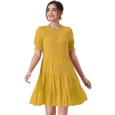 dress Allegra K Women's Round Neck Short Puff Sleeve Smocked Tiered Dress Target $37.99