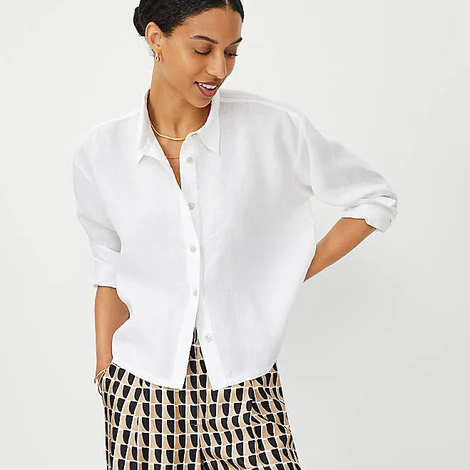 top Ann Taylor Women's Cropped Linen Shirt Ann Taylor $47.93