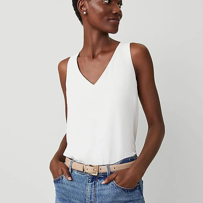 top Ann Taylor Women's Mixed Media V-Neck Shell Top Ann Taylor $44.62