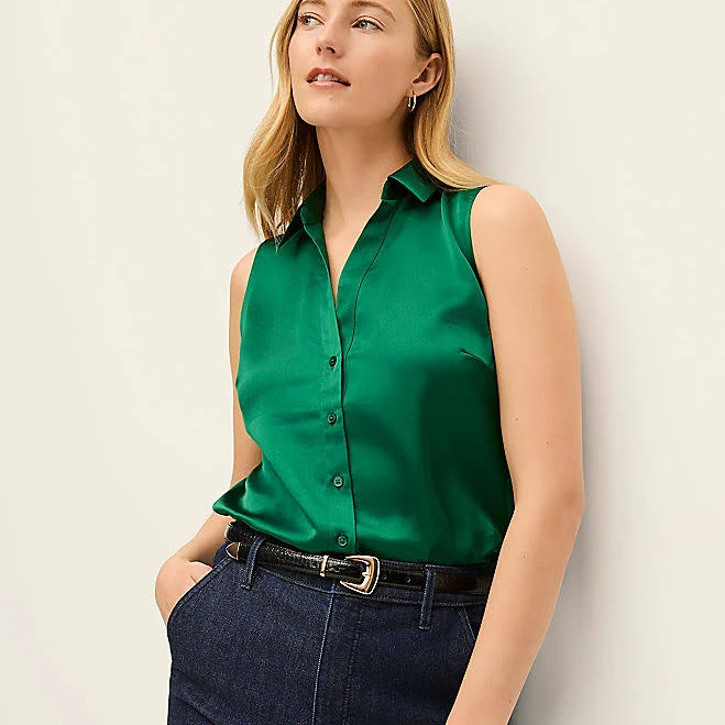 top Ann Taylor Women's Sleeveless Satin Shirt Ann Taylor $52.12