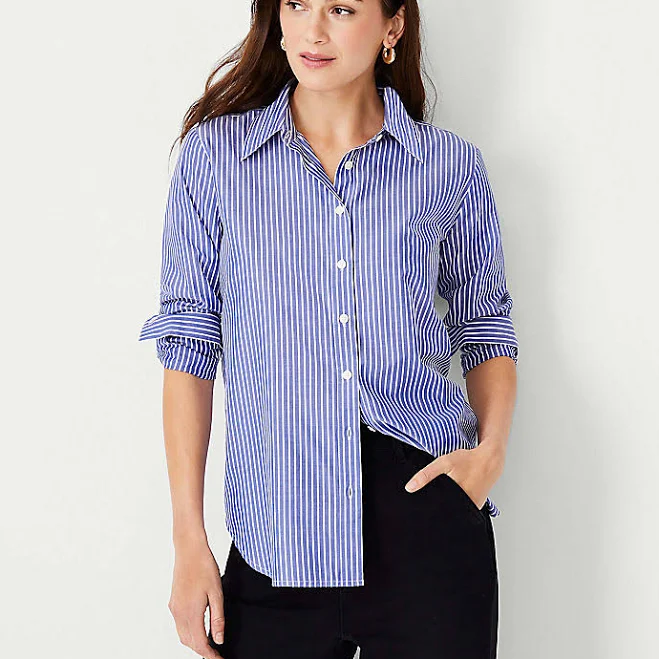 button down shirt Ann Taylor Women's Striped Relaxed Perfect Shirt Ann Taylor $58.8