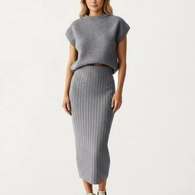 matching set Anna-Kaci Women's Ribbed Knit Sleeveless Top and High Waist Midi Skirt Target $52.99