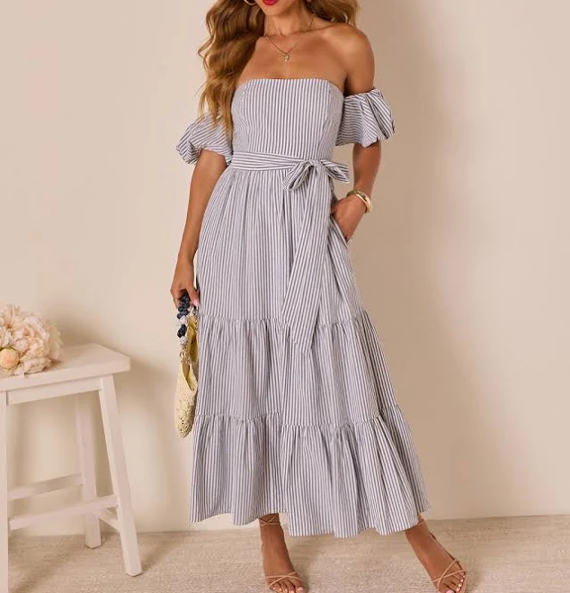 dress Annah Off The Shoulder Striped Maxi Dress VICI $55.5