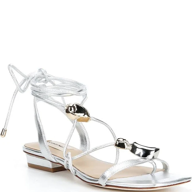 shoes Antonio Melani Nova Metallic Leather Strappy Flat Sandals Dillard's $129.99
