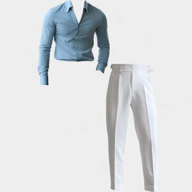 matching set Antonios Baby Blue and White High-Waist Shirt and Trousers Set Antonio's Clothing $133